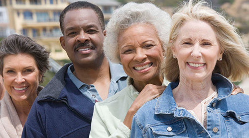 A small group of diverse senior citizens outdoors - Learn more about the Insurance Products and Services we offer